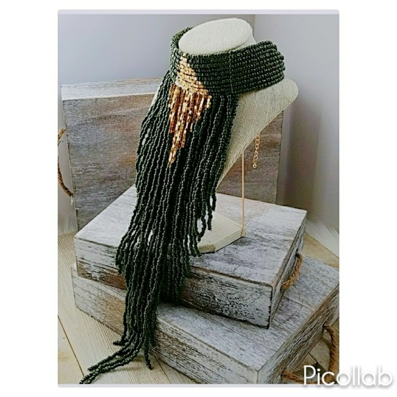 Beaded Bohemian Collar Necklace/Earring set - Picture 3 of 8